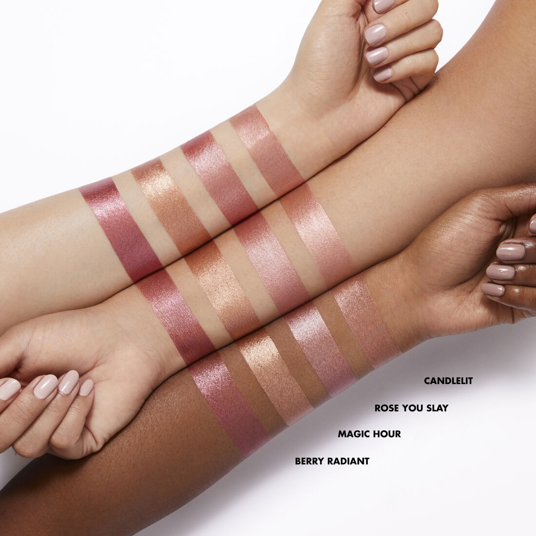 Arm Swatchs of Halo Glow Blush Beauty Wands